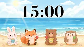 15 Minute Beach Timer | Cute Animals | Ukulele Music for Focus, Study, & Classrooms