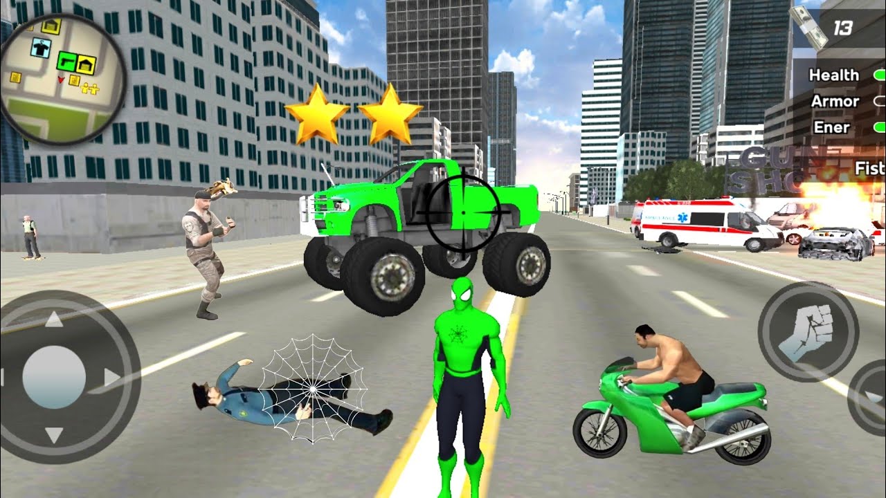 Green Spider Gameplay 2 || Spider Rope Hero: Ninja Gangster Crime Vegas City || Open World Gameplay