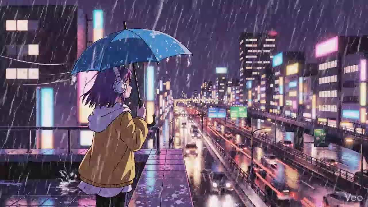 Peaceful Rainy Night 🌧️ Japanese Neon City Lofi