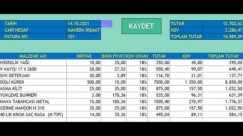 Farklı bir veri giriş kaydı (Alış yada satış faturası kaydı Excel-VBA)