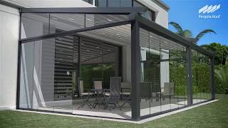 Pergola Roof and Sliding Glass Doors with Motorized Screen