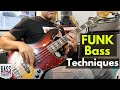 Funk bass techniques including the shake