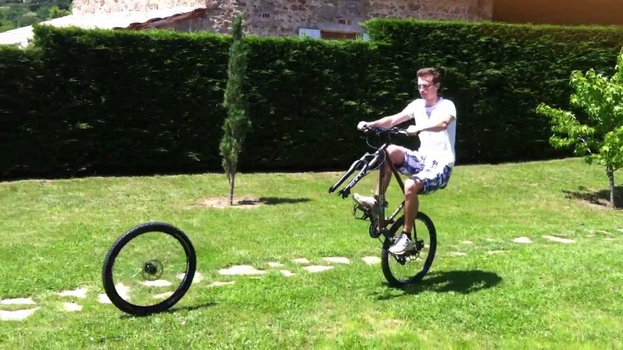 Bike stunt ! Wheeling one hand without front wheel ! - YouTube