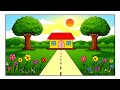 How to Draw Easy Village Scenery with a Red House for Beginners