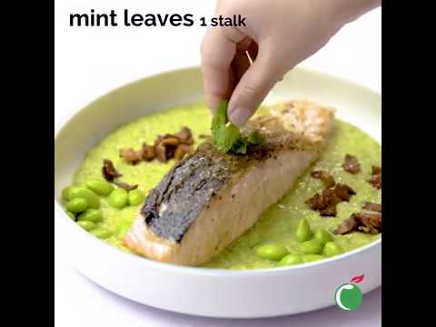 Pan Seared Salmon with Bacon Mint Pea Puree Recipe