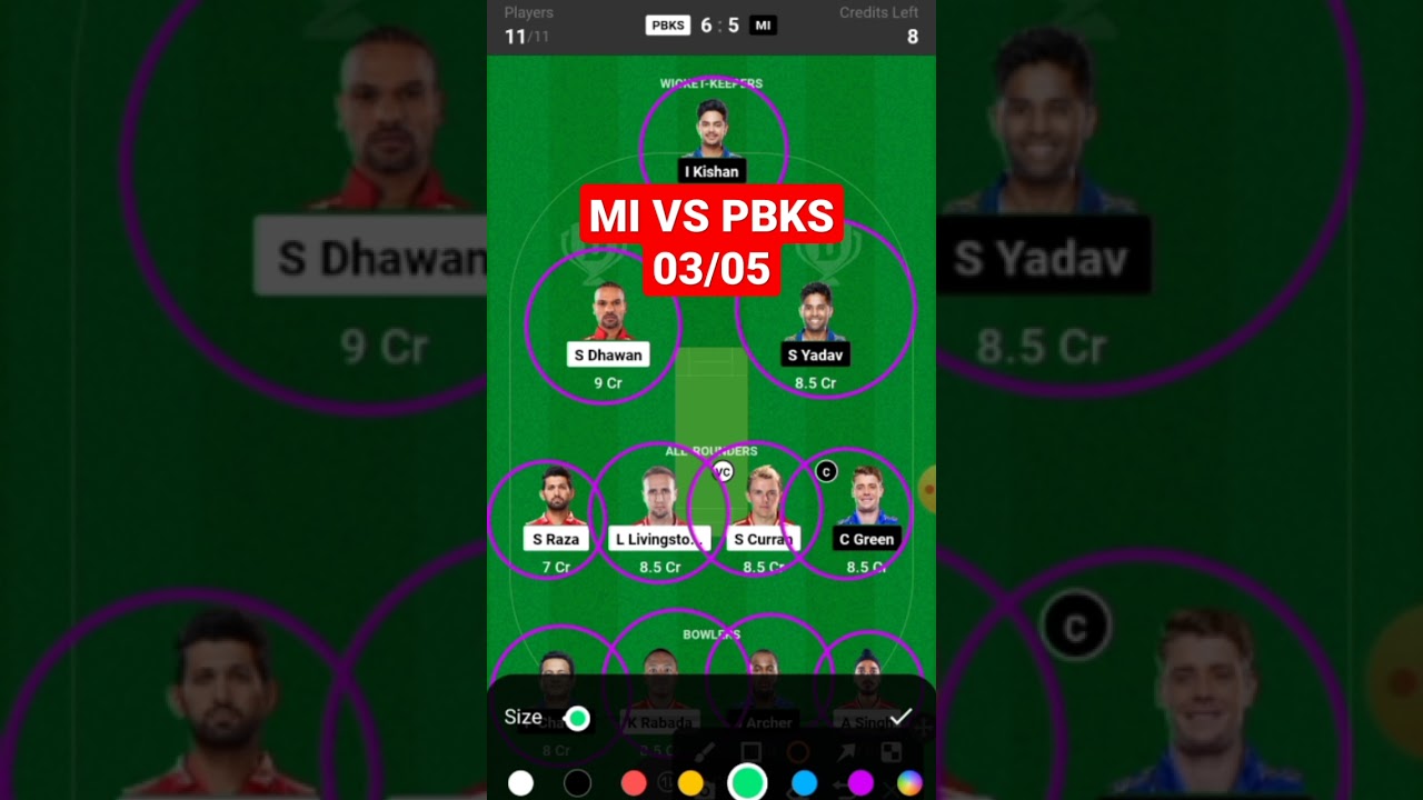 MI VS PBKS today match fantasy team 