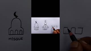 Easy way to draw Mosque, Temple and Church 😊 #temple #mosque #church #easytrick #shorts #shortvideo