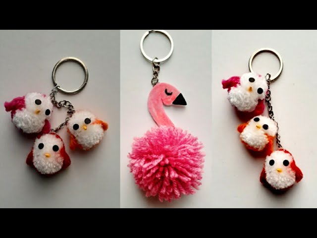 3 DIY: HOW TO MAKE PLUSH POMPOM KEY CHAIN + UNICORN AND HEART POMPOM 