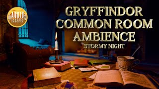 Gryffindor Common Room Ambience | Cozy Stormy Night with Music & Crackling Fire Sounds