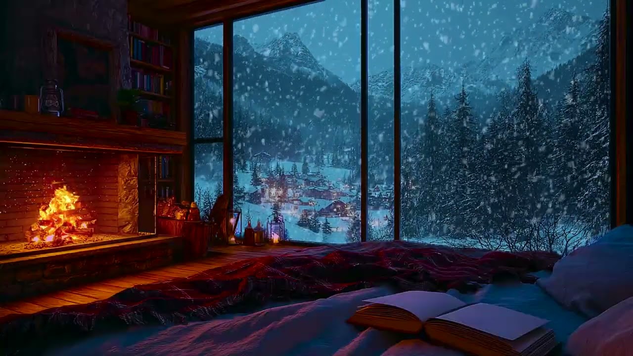 Hidden Cabin in a Quiet Snowy Forest with Warm Fireplace Glow for Deep Sleep and Calm Nights