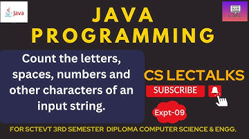 Java Program to Count Letters, Spaces, Numbers & Other Characters of a String|| sctevt java||Expt-9