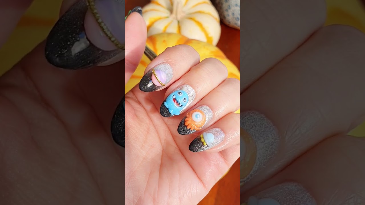 Spooky Cute 3D Monster Nails for Halloween 