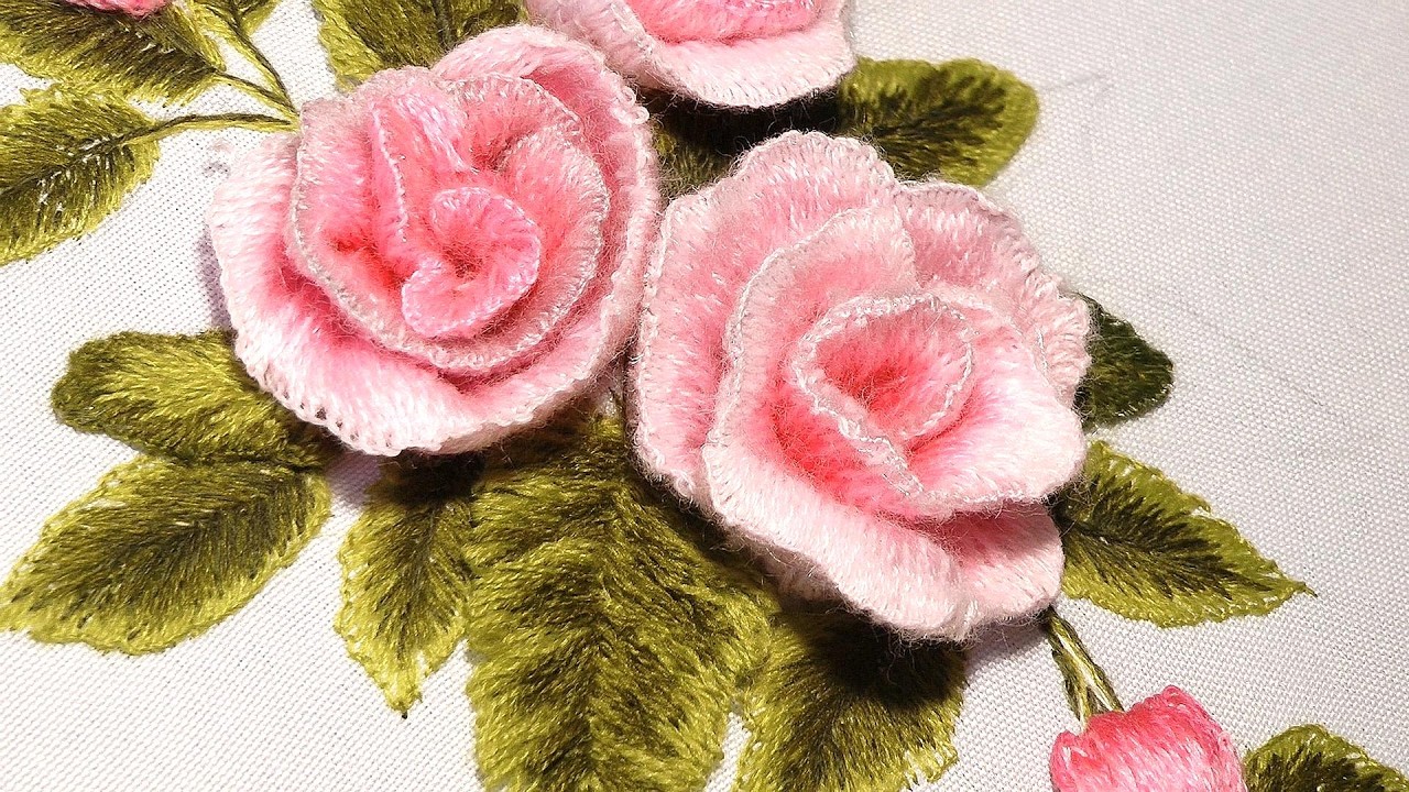 Gorgeous 3D Wool Rose Flower | Hand Embroidery Stumpwork Technique
