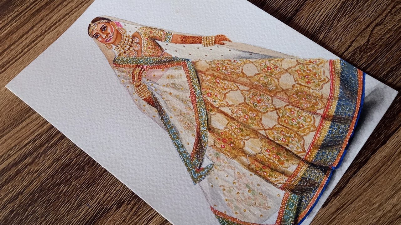 Bridal Lehenga sketch fashion illustration  Inspired by Sabyasachi   swathi art studio  YouTube