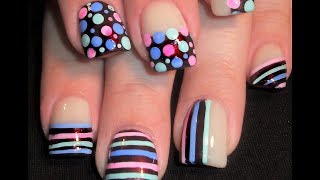 Polka Dots & Stripes Nails | FUN and Cute Short Nail Art Tutorial