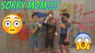 SPRAY PAINT DISASTER! KIDS GRAFFITI THE BASEMENT!!! | Brock and Boston