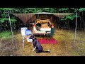 Luxury car camping in the rain cozy heated bed