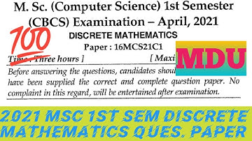 2021 MSc Computer science 1st Sem Discrete Mathematics question paper mdu #shorts #mdu#previus_paper
