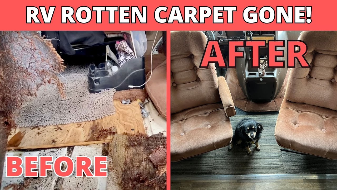 RV DIY Rotten Carpet Gone! New RV Carpet and Boom Mat On A Budget S8