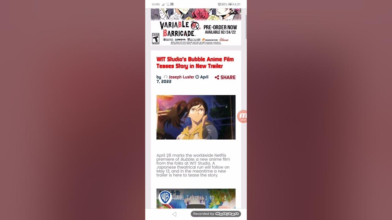 Bubble: Filme Anime da Netflix e Wit Studio tem Trailer mostrando
