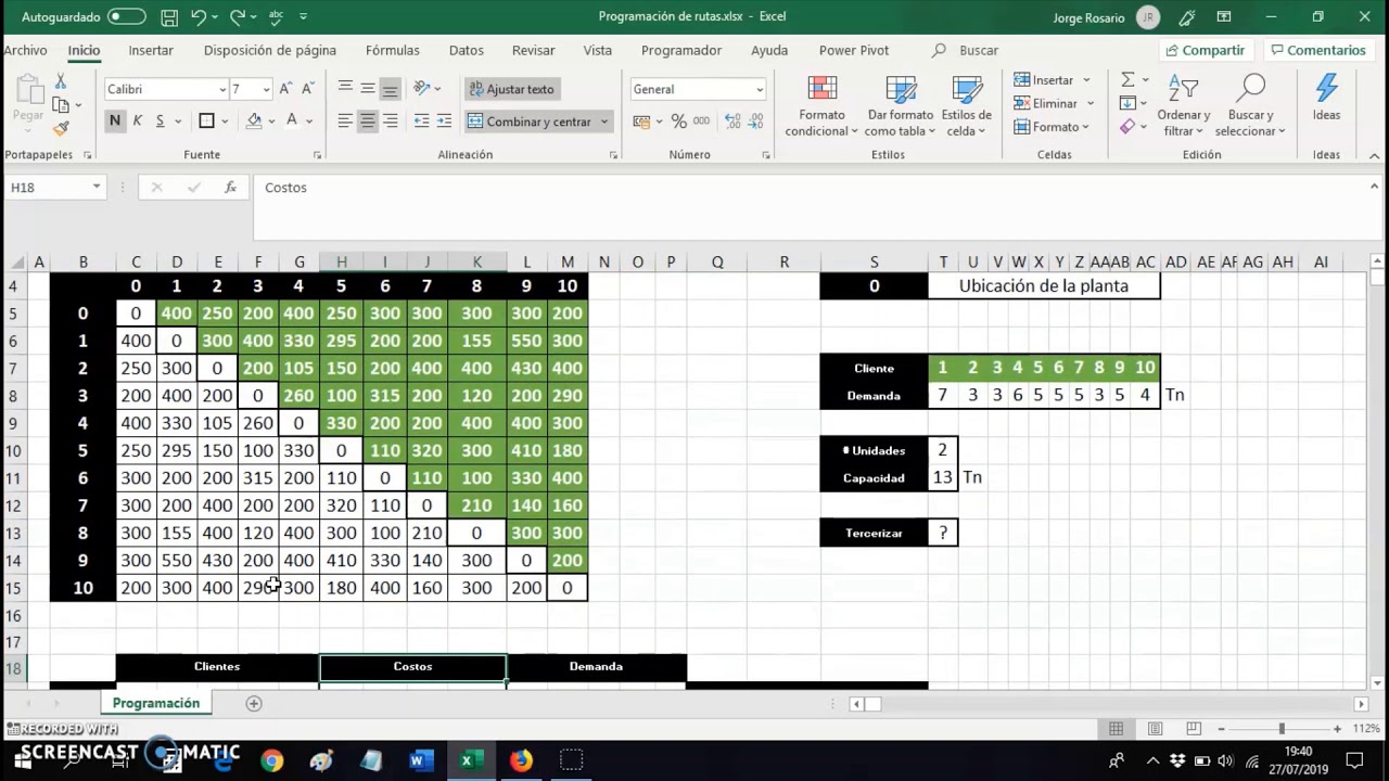 Programación de rutas en excel - YouTube