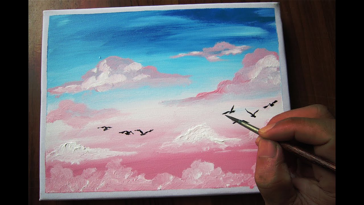 Vẽ mây hồng với màu acrylic/ Tập vẽ tranh với  màu Acrylic | Tổng quát các tài liệu nói về cách vẽ mây bằng màu nước đầy đủ nhất
