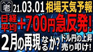 【相場天気予報】週末に1200円急落した日経平均は今日、約700円の急反発となった。２月のように、このまま再上昇して高値を追うのか？それとも反落があるか？ドル円は高値を売り叩け！ラジオヤジの相場解説。