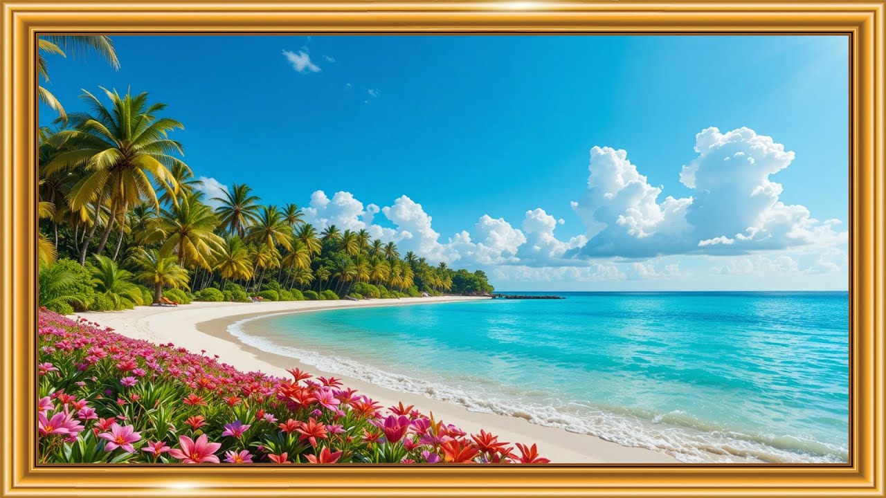 Tropical Paradise Beach Escape | Art Frame Screensaver | 4K TV Wallpaper | Vibrant Island Serenity
