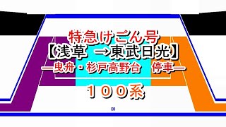 特急けごん号　浅草→東武日光【曳舟・杉戸高野台停車】　100系