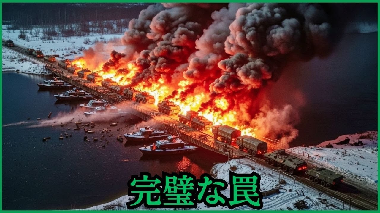 【衝撃】新年の祝砲か？ウクライナ軍、ロシアの仮設舟橋を待ち伏せして爆破！