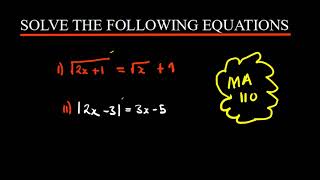 MA 110 TEST 1 2026 PREPARATION RADICAL EQUATIONS