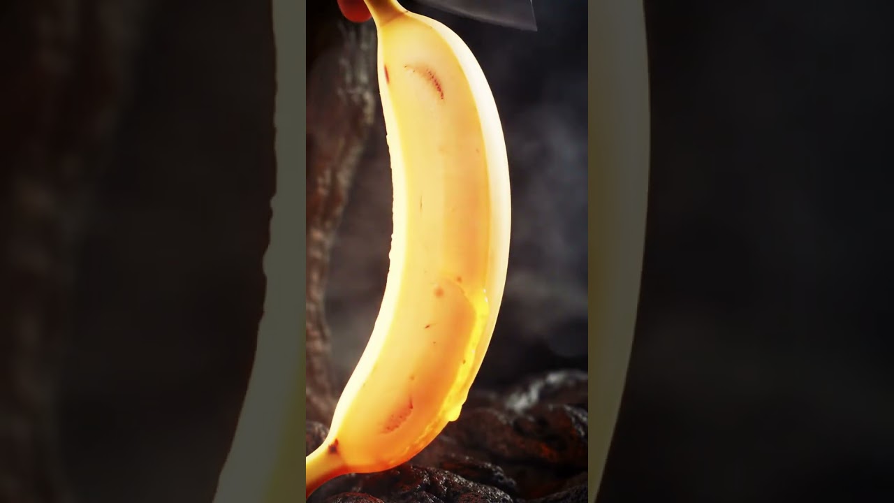 Banana Cutting with Smoke & Lava | Unreal Satisfying ASMR 🍌🔥✨
