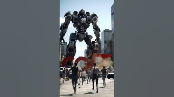 giant robot in the city with police #anime #transformers #ironman #supercars #robot #short