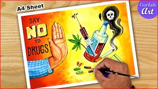 How to draw Say No to Drugs Drawing || poster making stop drugs use with watercolors