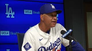 Dave Roberts talks to the media after the Dodgers beat the SF Giants. 54