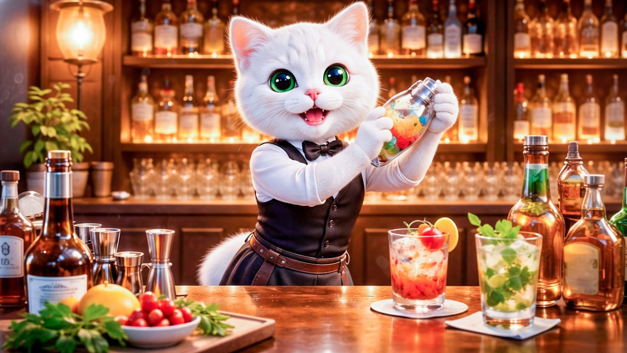 白猫Shogaのバー初仕事！かわいいバーテンダーが特別なカクテルを作る夜 🍸🐾