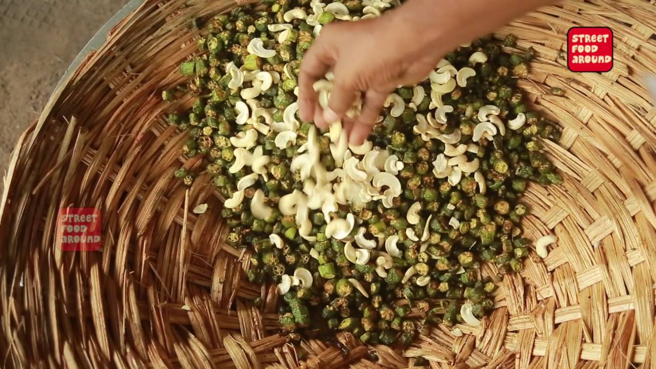 Bhendi fry with Cashew-How to make crispy okra-bhendi | Street Food Around