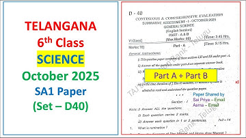 6th class SA1 Science 2025 - 2026 question paper General Science Telangana TG TS Set D40
