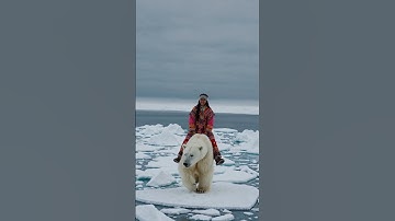 A girl riding a white bear. Arctic. Polar bear. #AI #Sora #OpenAI