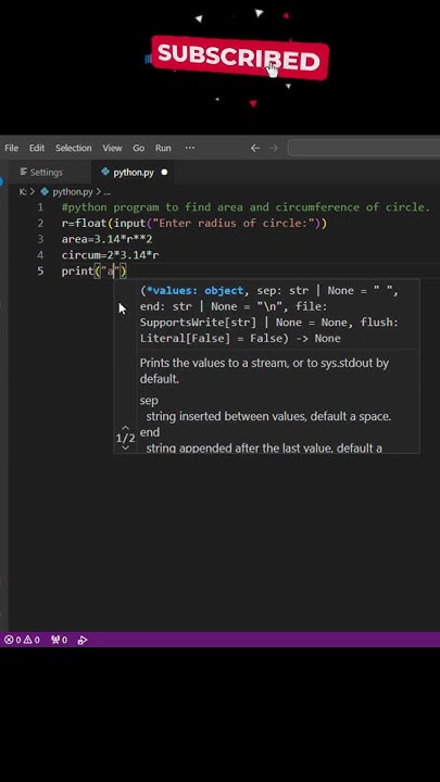 Python program to calculate area and circumference of circle #python # ...