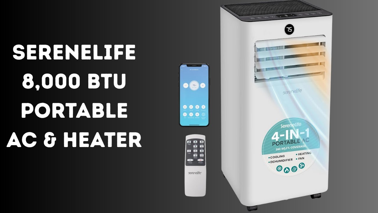 8,000 BTU Portable AC with Heater, Dehumidifier & Remote Control for Small Rooms – SereneLife