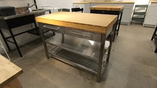 IKEA KITCHEN WORK STATION BAMBOO AND STAINLESS STEEL TABLE CLOSE UP LOOK