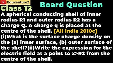A spherical conducting shell of inner radius R1 and outer radius R2 has a charge Q. A charge q is pl