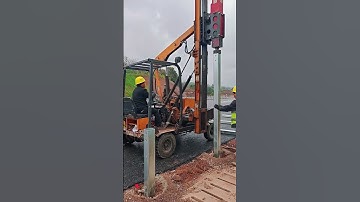 Newly Constructed Road Guardrail Post Installation – Good tools and machinery make work easy