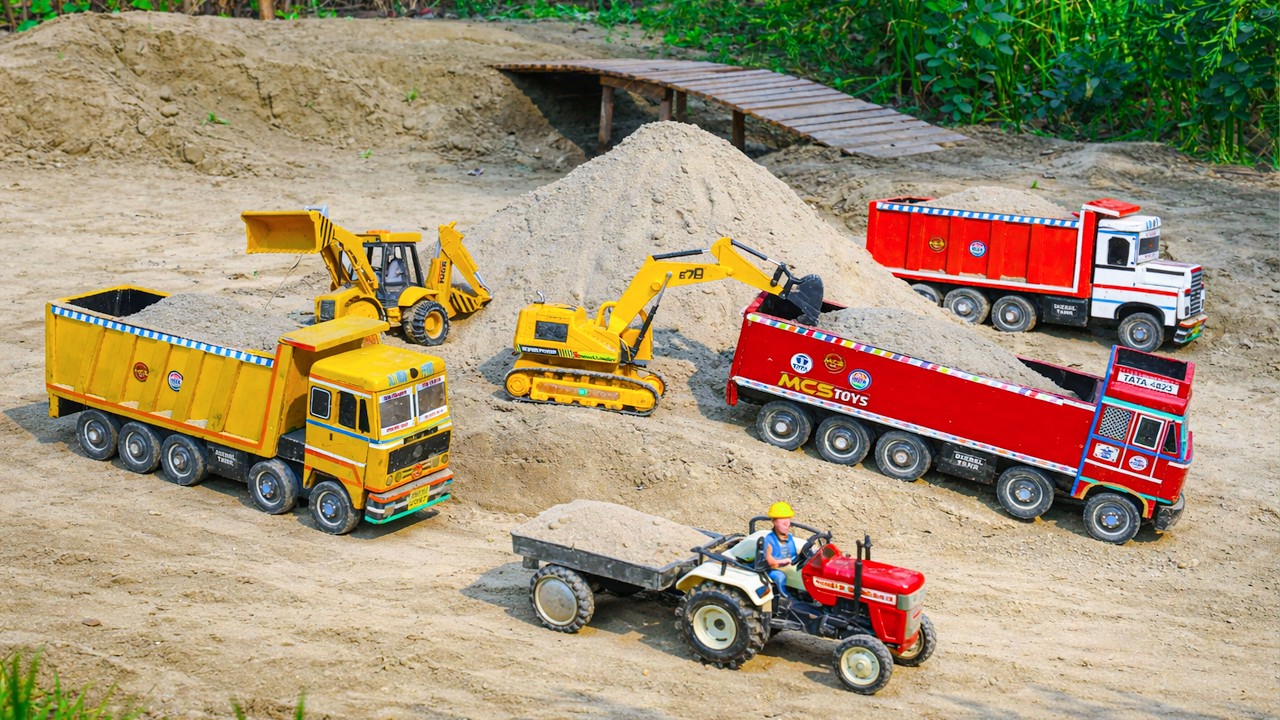 JCB 3dx fully sand loading Ashok Leyland ,TATA trucks 4x4 Swaraj 855 f | JCB cartoon | JCB ki khudai