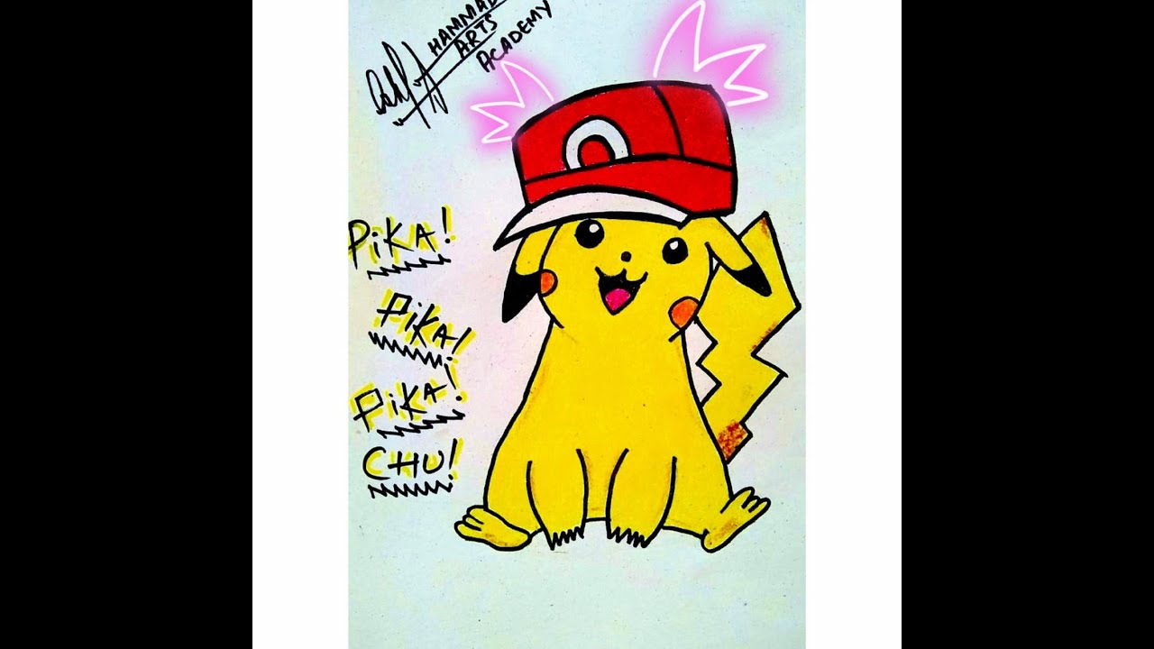 How To Draw Pikachu Pikachu With Ashs Hat Pokemon Easy Step By