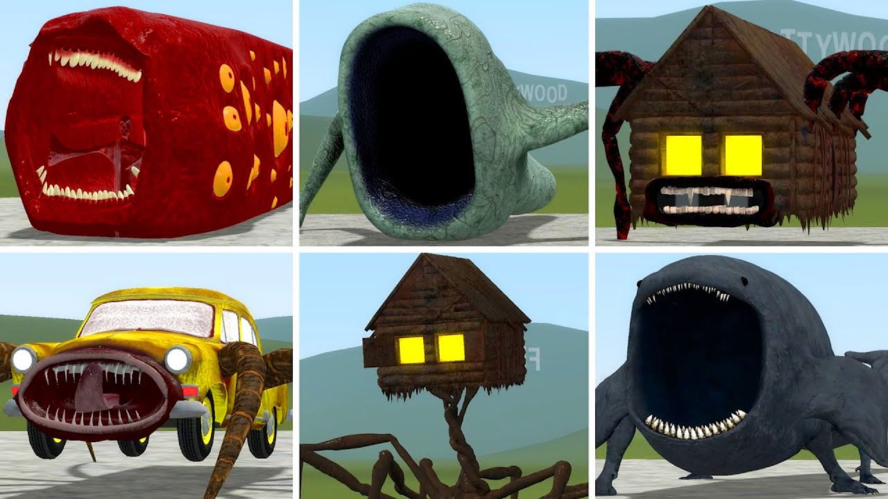 TRAIN EATER, SEA EATER, HOUSEHEAD BUS EATER, CAR EATER, BLOOP VS ALL TREVOR HENDERSON BATTLE In GMOD