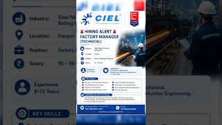We hiring for CIEL#SteelManufacturing#RollingMill#be#Btech#Job#hiring#CIEL#mill#job