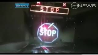 STOP sign on water curtains. Amazing. 9gag | 9 gag |