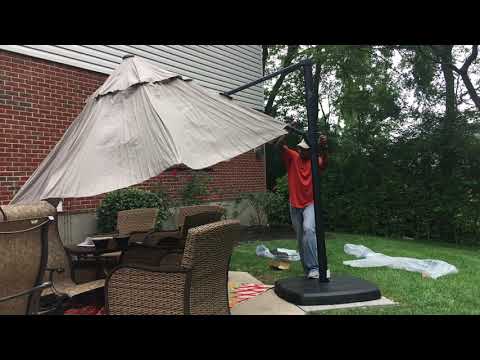 SimplyShade 11ft Cantilever LED Umbrella Assembly review - YouTube